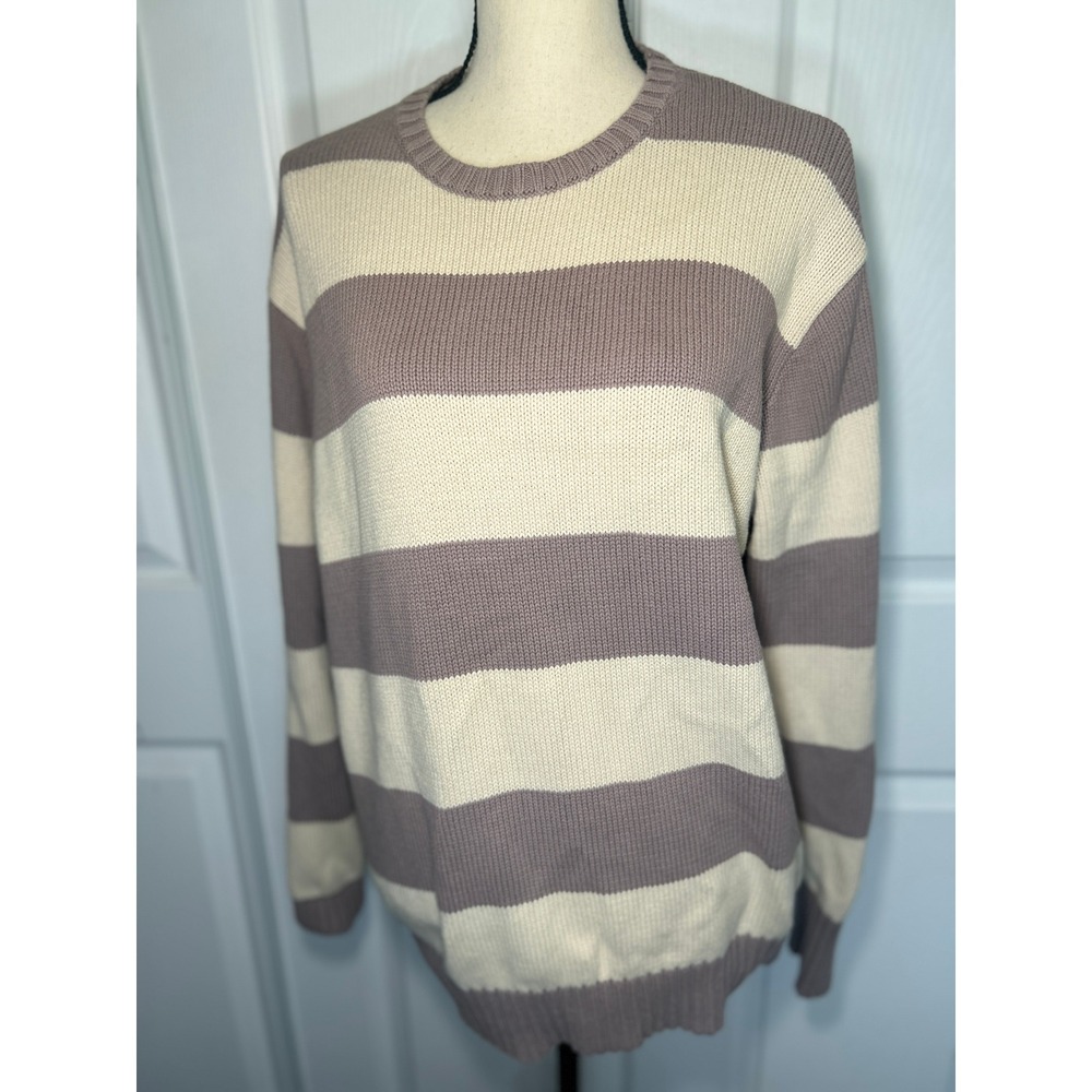 John Galt Striped Sweater OS Purple Cream Oversized Brandy Melville Style Cotton